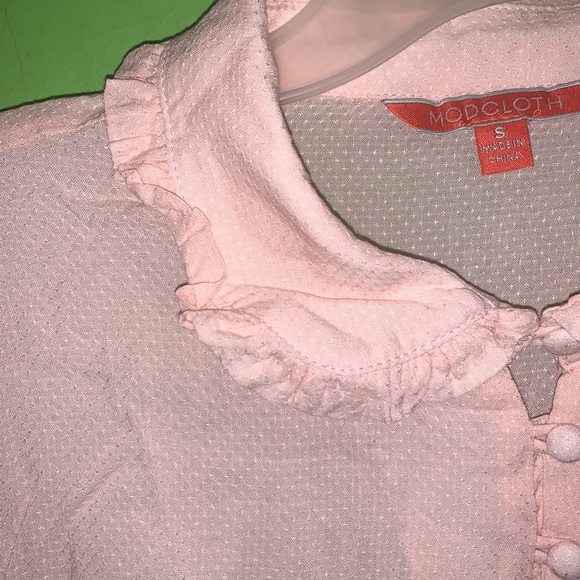 Modcloth ruffle button down business casual 100% rayon lightweight office blouse - Picture 4 of 5